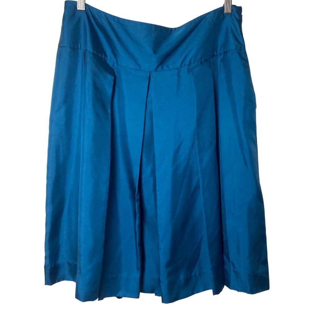 Vintage Kenneth Cole Jewel Tone Blue Silk Pleated A Line Skirt 14 Holiday